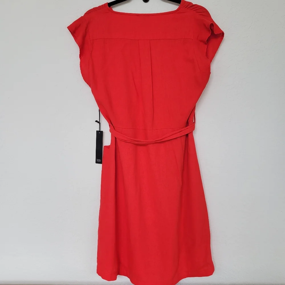 Nicole Miller | NWT Linen Blend Button Up Mini Dress Red Size M - Picture 2 of 10